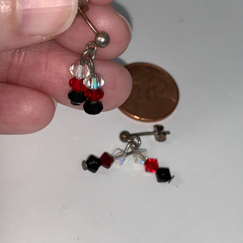 Red, White, and Black Swarovski Crystal Post Earrings